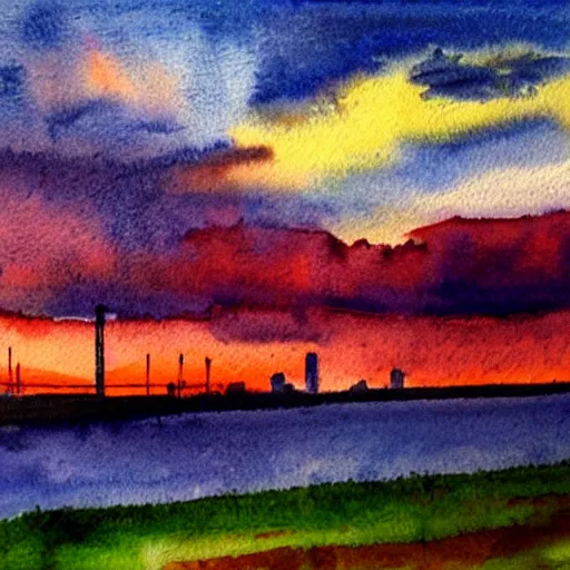 Image similar to cleveland, watercolor, sunset