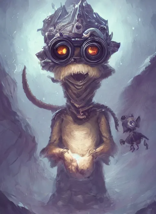 Image similar to cute little anthropomorphic pelicspider foreteller wearing dragonhell (goggles), tiny, small, miniature animal, baby animal, short, pale blue armor, cute and adorable, pretty, beautiful, DnD character art portrait, matte fantasy painting, DeviantArt Artstation, by Jason Felix by Steve Argyle by Tyler Jacobson by Peter Mohrbacher, cinematic lighting