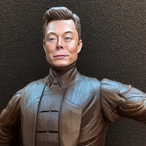 Image similar to wood elon musk statue, intricate, highly detailed, 8 k, high definition