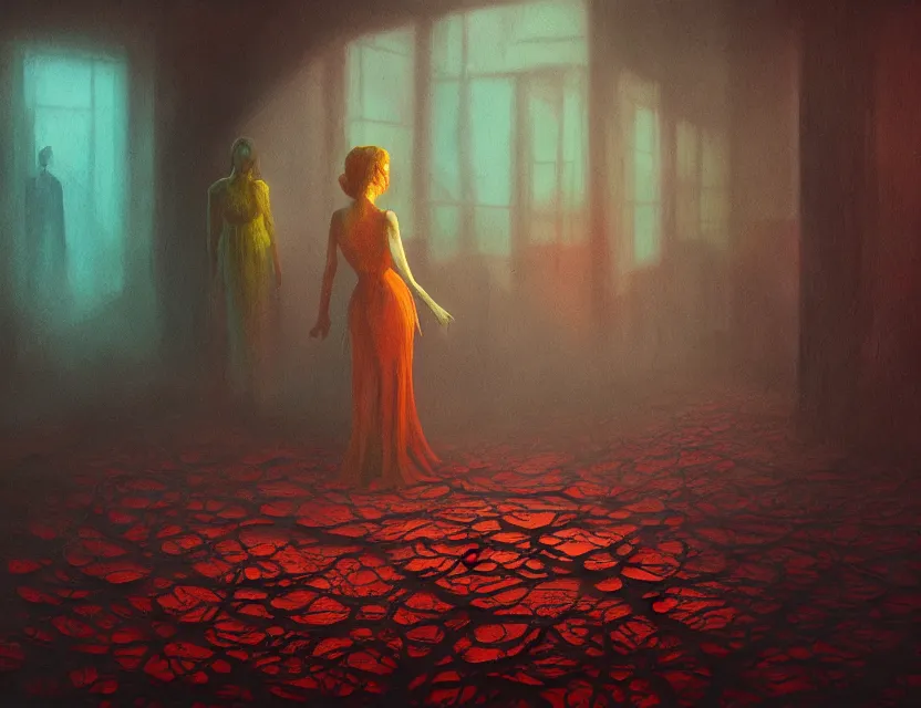 Prompt: psychological horror movie still, amorphous life form creeping. complementary colors, oil painting, indie concept art, bloom, chiaroscuro, backlighting, intricate details.