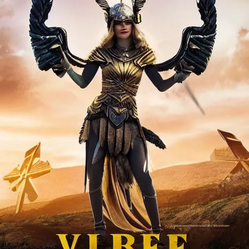 Image similar to full body photo of emma stone as a valkyrie warrior