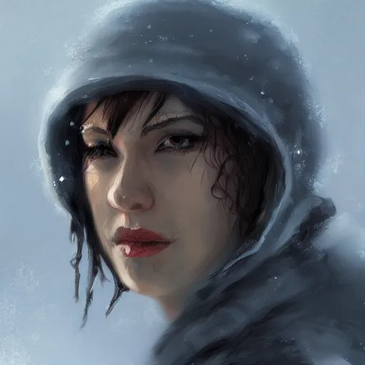 Prompt: snow bandit from ‘ icewind dale ’, ‘ icewind dale 2 ’ profile portrait by ‘ justin sweet ’, falling snow, soft focus, illustration, oil paint, artstation