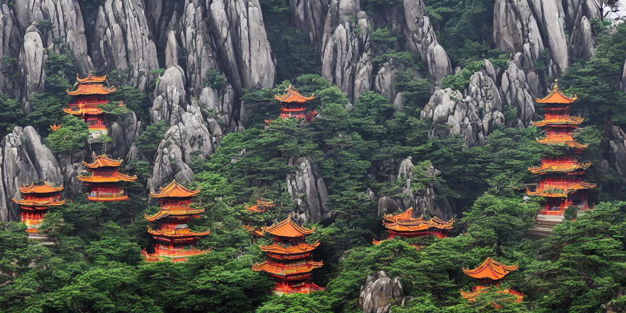 Image similar to taoist temples in huangshan, landscape by joos de momper