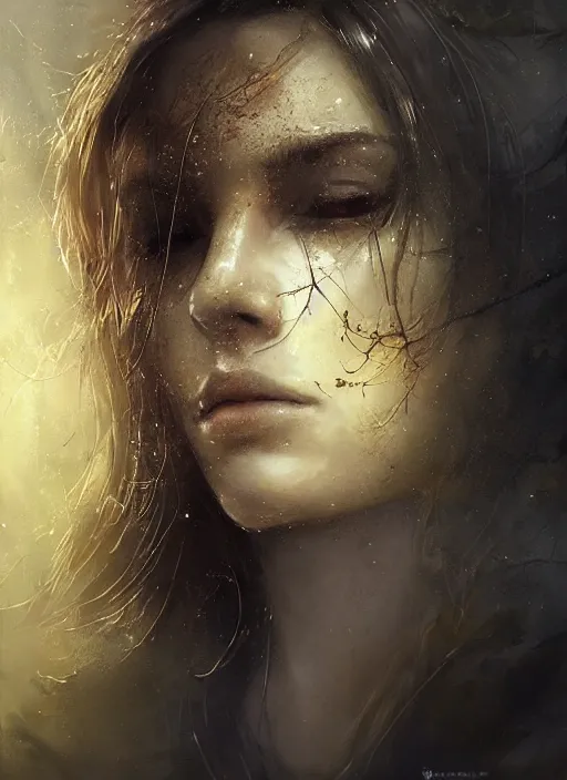 Image similar to golden leaves at frame border, creative composition for a book cover, moon, beautiful portrait painting by jeremy mann, a female witch absurdly beautiful, ultrafine hyperrealistic detailed face by wlop and artgerm and greg rutkowski, intricate linework, sharp focus, smooth, octopath traveler, final fantasy, unreal engine, dramatic lighting, ethereal, 8 k