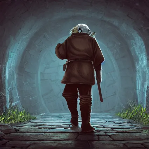 Prompt: old man finding his way home after being lost for eons in a prison realm, digital art, fantasy, unreal engine, 4k