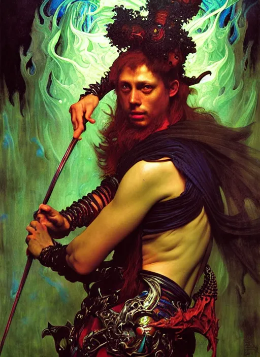 Prompt: wizard casting acid splash, dnd character art portrait, intricate fantasy painting, dramatic lighting, vivid colors by edgar maxence and caravaggio and michael whelan and delacroix.