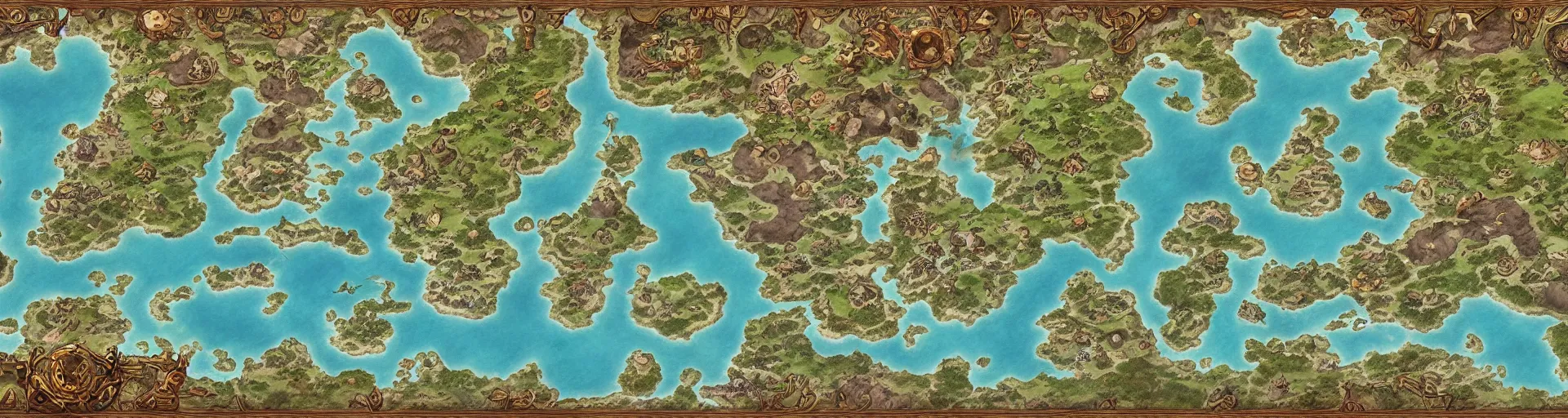 Prompt: fantasy world atlas in the style of an mmorpg world map, extremely detailed, fantasy, no text, 4 k