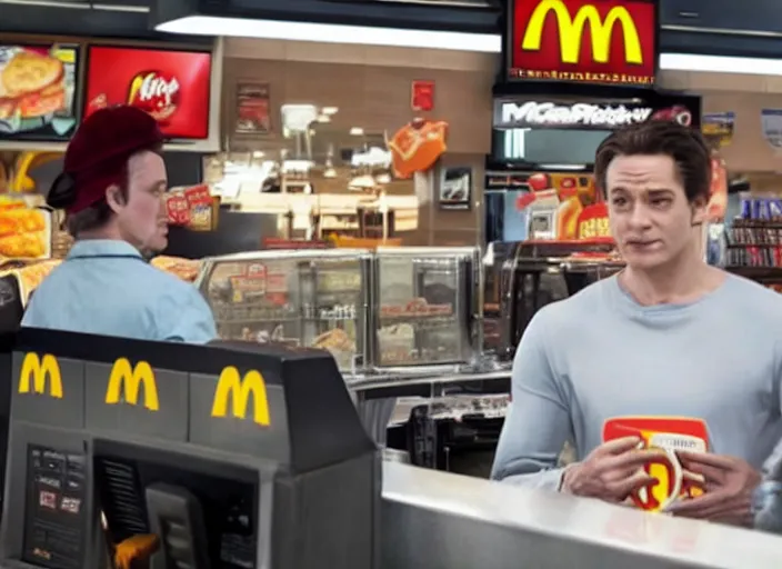 Image similar to film still of Batman working as a cashier at McDonalds in the new batman movie, 4k