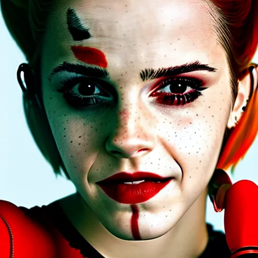 Image similar to Portrait of Emma Watson as Harley Quinn, by Martin Schoeller