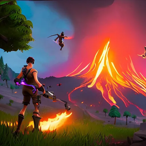 Image similar to fortnite volcano event by greg rutkowski