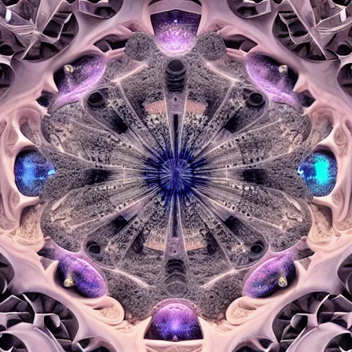 Image similar to a hyperrealistic 3 d render of a huge sprawling fractal cathedral interior populated by mandelbrot fractals by android jones, unreal engine, carved soap, white color scheme, volumetric lighting, octane render, dramatic lighting, glowing, carved marble, opalescent, carved wood, sacred geometry, religious, angelic, catholicpunk, stark, 8 k, ultra detailed