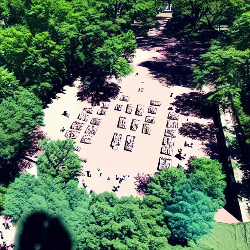 Image similar to egyptian excavation in central park new york drone footage shot on arri alexa flat light high detail blue sky s - log