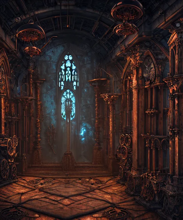 Image similar to steam necropolis, memento mori, gothic, neo - gothic, art nouveau, hyperdetailed copper patina medieval icon, stefan morrell, philippe druillet, ralph mcquarrie, concept art, steampunk, unreal engine, detailed intricate environment, octane render, moody atmospherics, volumetric lighting, ultrasharp, ominous, otherworldly