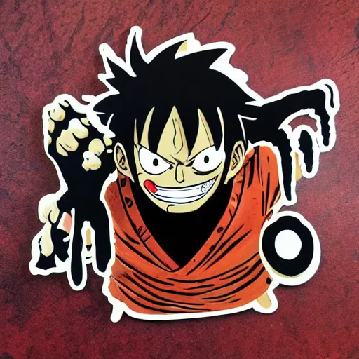 Image similar to die cut sticker, luffy gear 5, splatter paint on paper