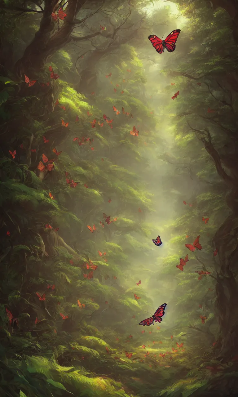 Prompt: Butterfly in forest, trending on artstation, 30mm, by Noah Bradley