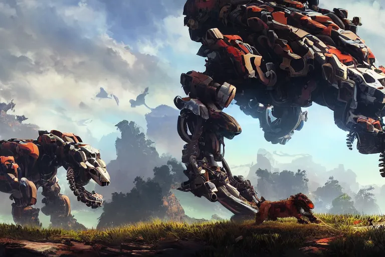 Image similar to burrower machine mecha animal beast robot of horizon forbidden west horizon zero dawn bioluminiscence global illumination ray tracing hdr fanart arstation by sung choi and eric pfeiffer and gabriel garza and casper konefal