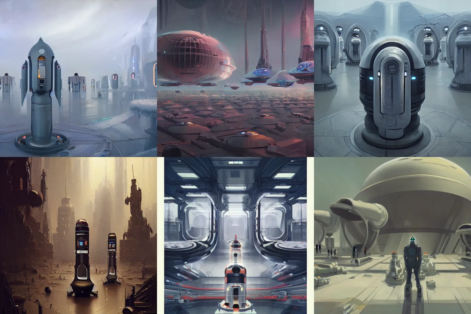 Image similar to one thousand aligned cryogenic pods, symmetrical, futuristic decoration, sci-fi, cryogenic pods, many cryogenic pods, wide shot, matte painting, oil painting, dark sci-fi, by Sergey Kolesov, Tristan Eaton, James Gurney, greg rutkowski.