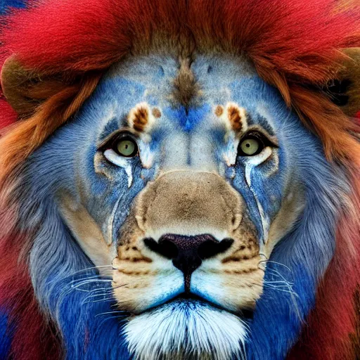 Image similar to photograph of a red and blue lion bleyblade