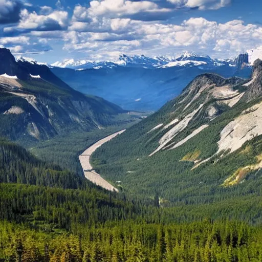 Image similar to British Columbia mountain valley, scenery, summer, POV view, hyper realistic, epic