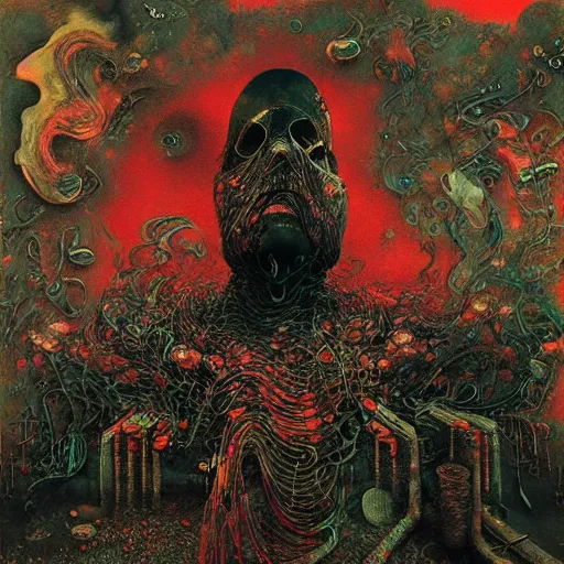 Image similar to A 3D render of music, industries, toxic waste, gothic, rich deep colors. Beksinski painting, part by Adrian Ghenie and Gerhard Richter. art by Takato Yamamoto. masterpiece