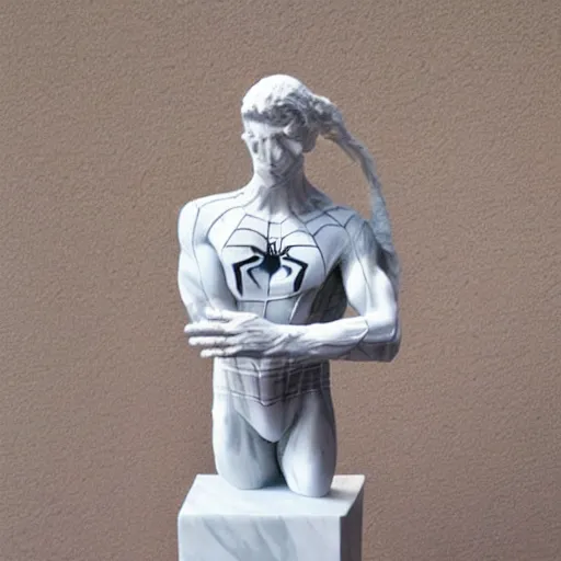 Prompt: spiderman greek marble statue, marble statue, white highly detailed