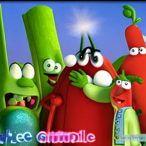 Image similar to VeggieTales episode where they battle the antichrist