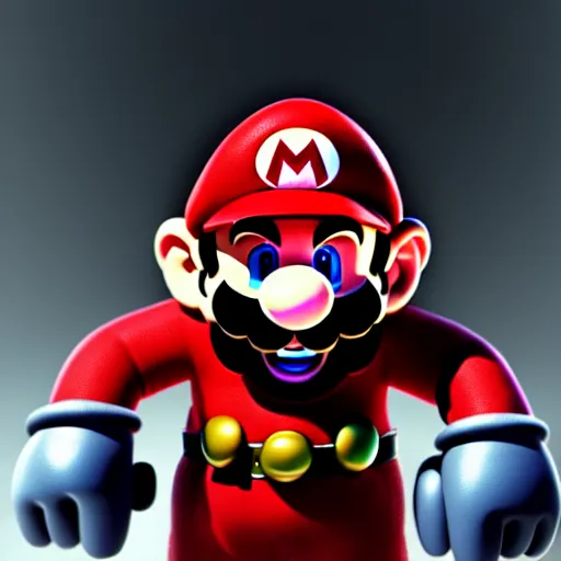 Image similar to mario mario in the elden ring universe wearing a suit of knights armor from the neck down and fighting god rick the grafted, hyper detail, octane render, 4 k, realistic lighting