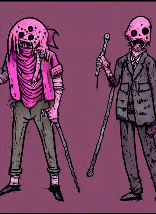 Prompt: concept art of pink guy and filthy frank as bosses in darkest dungeon, highly detailed, dark atmosphere, cosmic horror, body horror, lovecraft mythos, key character poster