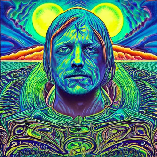 Prompt: sturgill simpson, portrait, by alex gray, dmt background, hallucinogenic, turtles all the way down