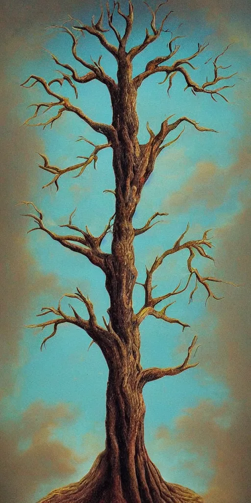 Image similar to Surrealism painting of a tree, masterpiece