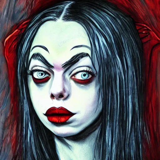 Prompt: a gothic portrait painting of billie eilish by dr seuss, | demonic | horror themed
