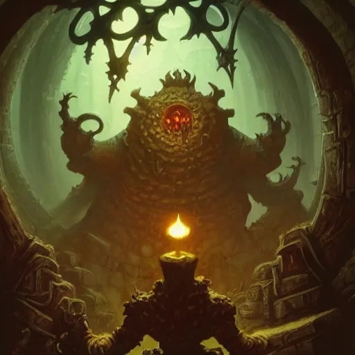 Image similar to xanathar the beholder in a dungeon, d & d, fantasy, greg rutkowski, frank frazetta, alexandre chaudret, boris vallejo, michael whelan, miro petrov, hr giger, magali villeneuve, donato giancola