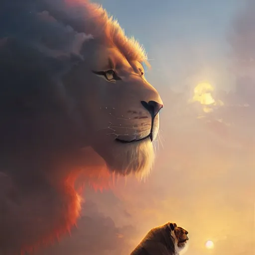 Image similar to Singapore city with a lion-shaped cloud in the sky, by greg rutkowski, red and white lighting, digital art, ultra realistic, ultra detailed, photorealistic, 4k, character concept