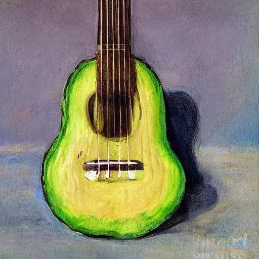 Image similar to avocado ukulele painted by manet