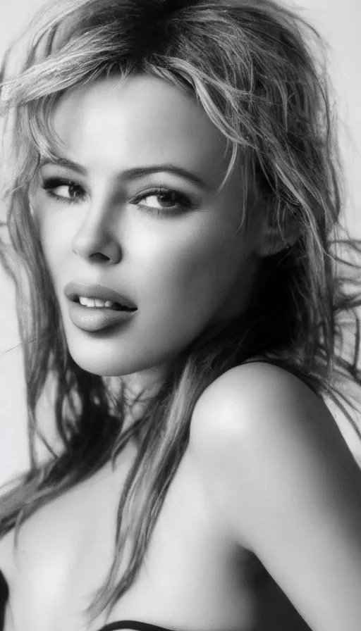 Image similar to young kylie minogue in a bikini. soft lighting. glamorous. sophisticated. studio photography. depth of field. trending on artstation. cinematic. photorealistic. bokeh.
