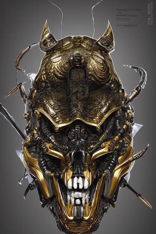 Image similar to realistic render portrait of a jade tiger skull with a unique armor, intricate, dystopian toy, sci-fi, extremely detailed, digital painting, sculpted in zbrush, artstation, concept art, smooth, sharp focus, illustration, chiaroscuro lighting, golden ratio, incredible art by artgerm and greg rutkowski and alphonse mucha and simon stalenhag
