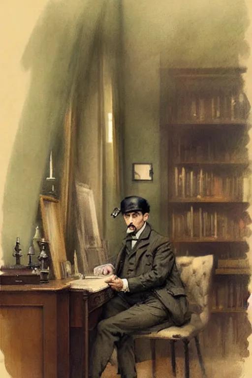 Prompt: ( ( ( ( ( 1 9 5 0 s 1 9 th century sherlock holmes interior study 2 2 1 b baker street, london. muted colors. ) ) ) ) ) by jean - baptiste monge!!!!!!!!!!!!!!!!!!!!!!!!!!!!!!