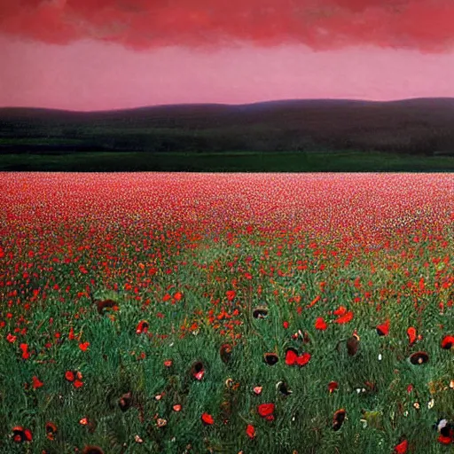 Image similar to wide angle perspective sideview shot ultrarealistic HERD OF WHITE HORSES running through a vast field of red poppies at twilight :: equine anatomy, anatomically correct horses, sculpted muscles, long flowing manes, photorealistic heads:: styles of Richard Avedon, Rosa Bonheur, Jacques-Louis David, and John Collier :: matte painting, smooth rendering, laser sharp, insane detail, volumetric twilight, cinematic, God light shafts, Octane render, trending on Artstation, Behance, Zbrush, deep focus, intricate lines, epic, luxury, elite