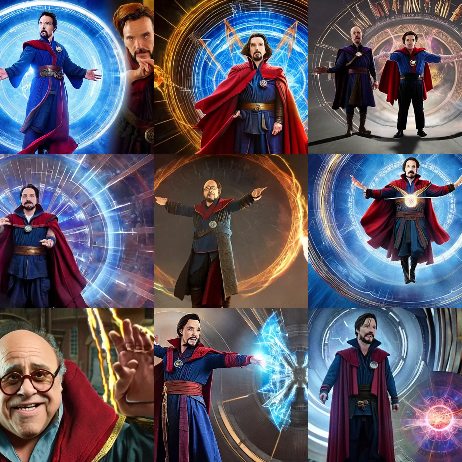 Prompt: <movie still cohesive>((danny devito)) as ((doctor strange)) stands next to an open portal</movie>