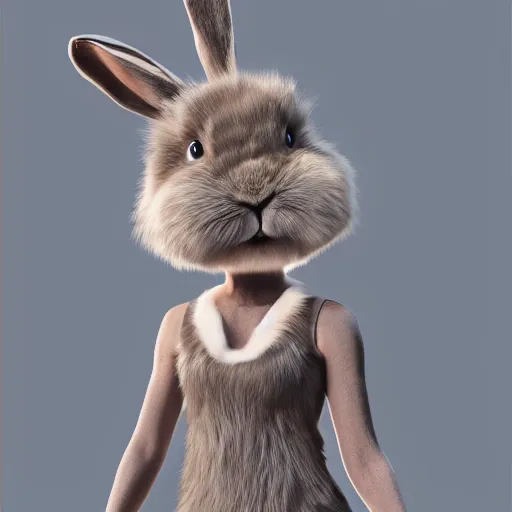 Image similar to beautiful fit furry female anthropomorphic rabbit wearing dress, full body, ultra realistic, vray, 5 5 mm