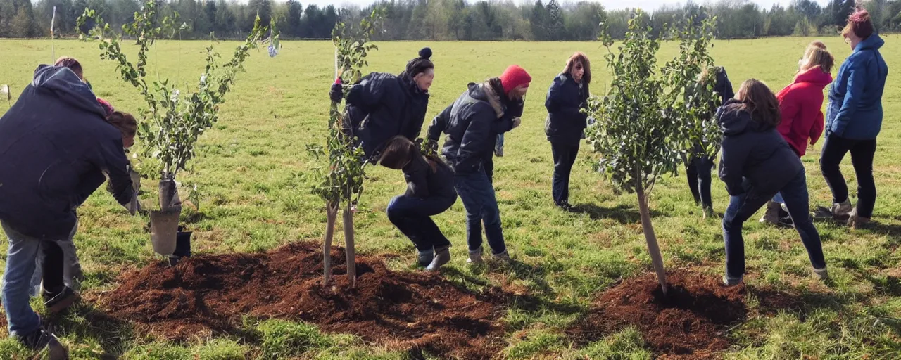 Image similar to Anthropomorphic tree planting humans in a field