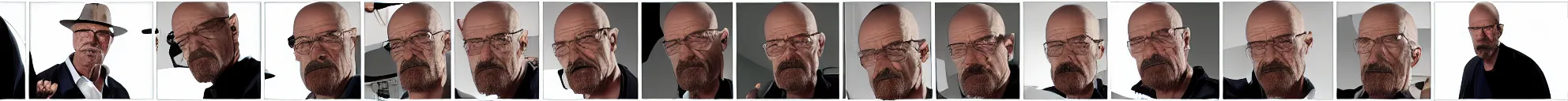 Image similar to 8 consistent frames from a video showing walter white throwing a phone