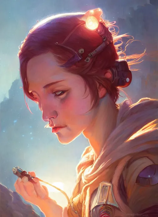 Image similar to Highly detailed portrait of Sabine Wren, Stephen Bliss, unreal engine, fantasy art by Greg Rutkowski, Loish, Rhads, ferdinand knab, Makoto Shinkai and Lois van baarle, ilya kuvshinov, rossdraws, Tom Bagshaw, alphonse mucha, global illumination, radiant light, detailed and intricate environment