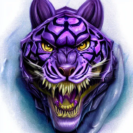 Image similar to violet fantasy crocodile tiger hybrid, fantasy game art, fantasy rpg, league of legends