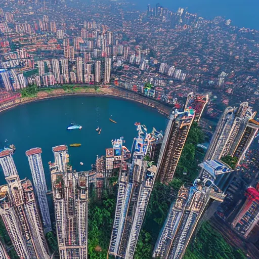 Image similar to an aerial 4 k cinematic shot of south mumbai