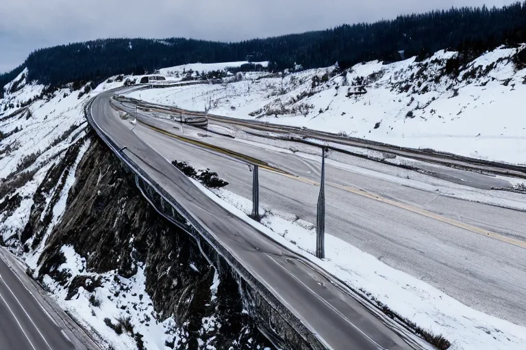 Image similar to a windy highway route on an icy snowy cliff, photo