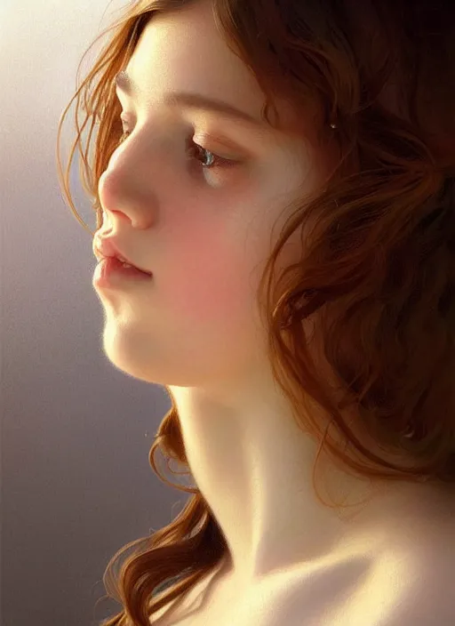 Prompt: symmetry!! portrait of young woman cursed with ever - increasing intelligence beauty and virtue, slice - of - life in apple orchard, realism, golden ratio facial proportions!! intricate, elegant, highly detailed, digital painting, artstation, concept art, smooth, sharp focus, illustration, art by artgerm and greg rutkowski and alphonse mucha