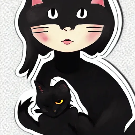 Image similar to girl with black cat, sticker, white background, by rossdraws, ghibli