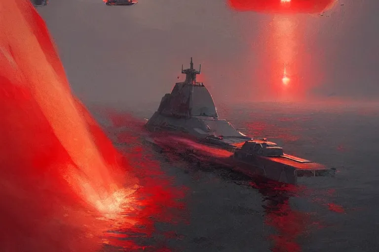 Prompt: the red october by greg rutkowski, beautiful composition, submarine on sea, masterpiece, trending on artstation