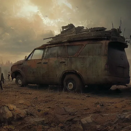 Image similar to mystery machine abandoned, dirty, apocalypse, cinematic, detailed, epic, widescreen, opening, establishing, mattepainting, photorealistic, 4 k, octane render, art by greg rutkowski